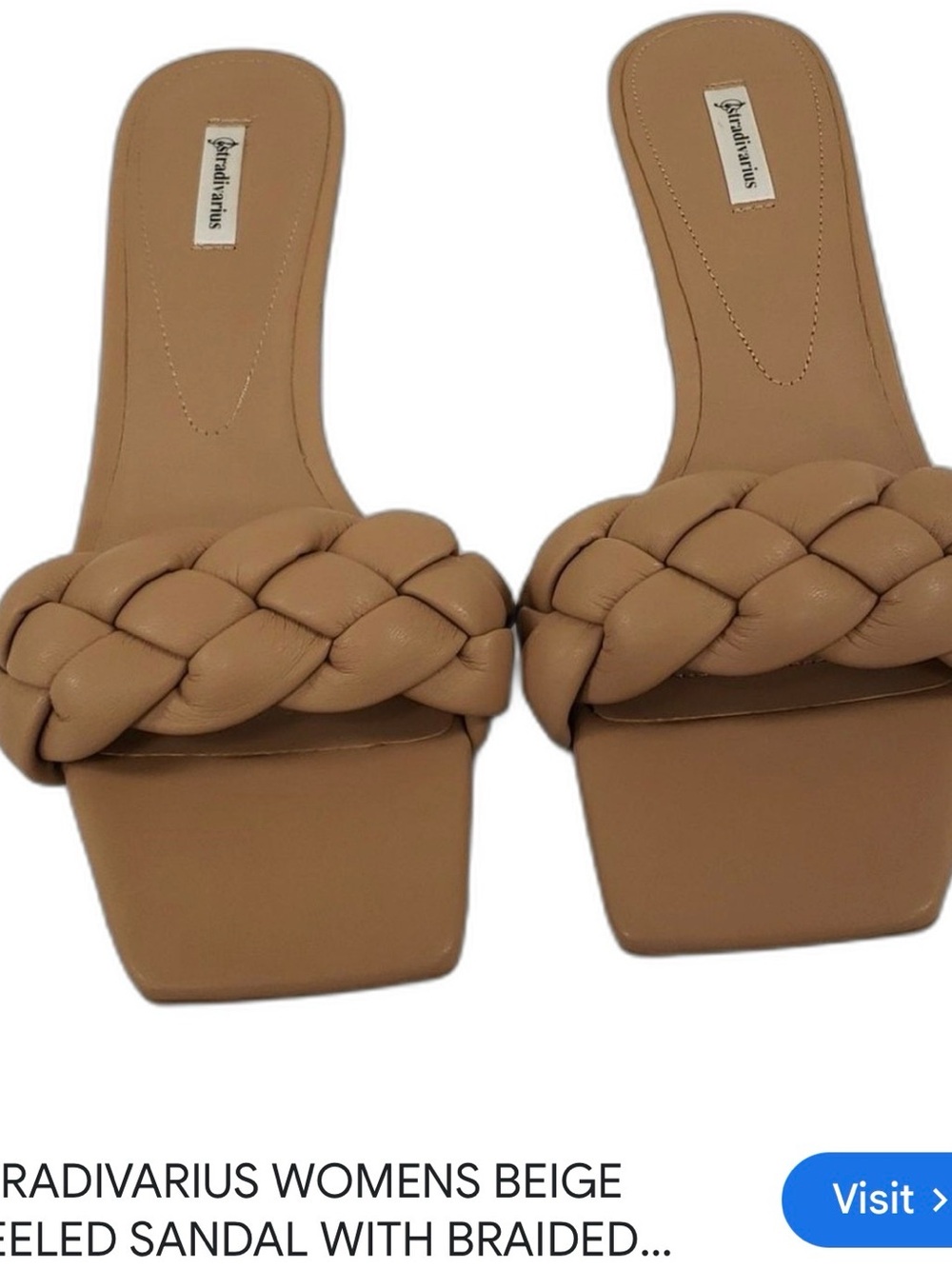 Stradivarius Beige Braided Slide Heels